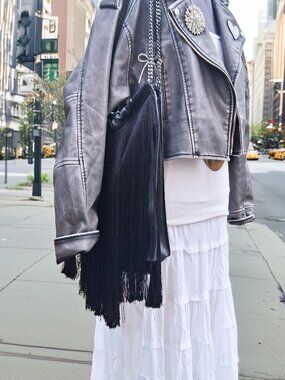 Zara Black Boho Fringe Shoulder Faux Leather Bag